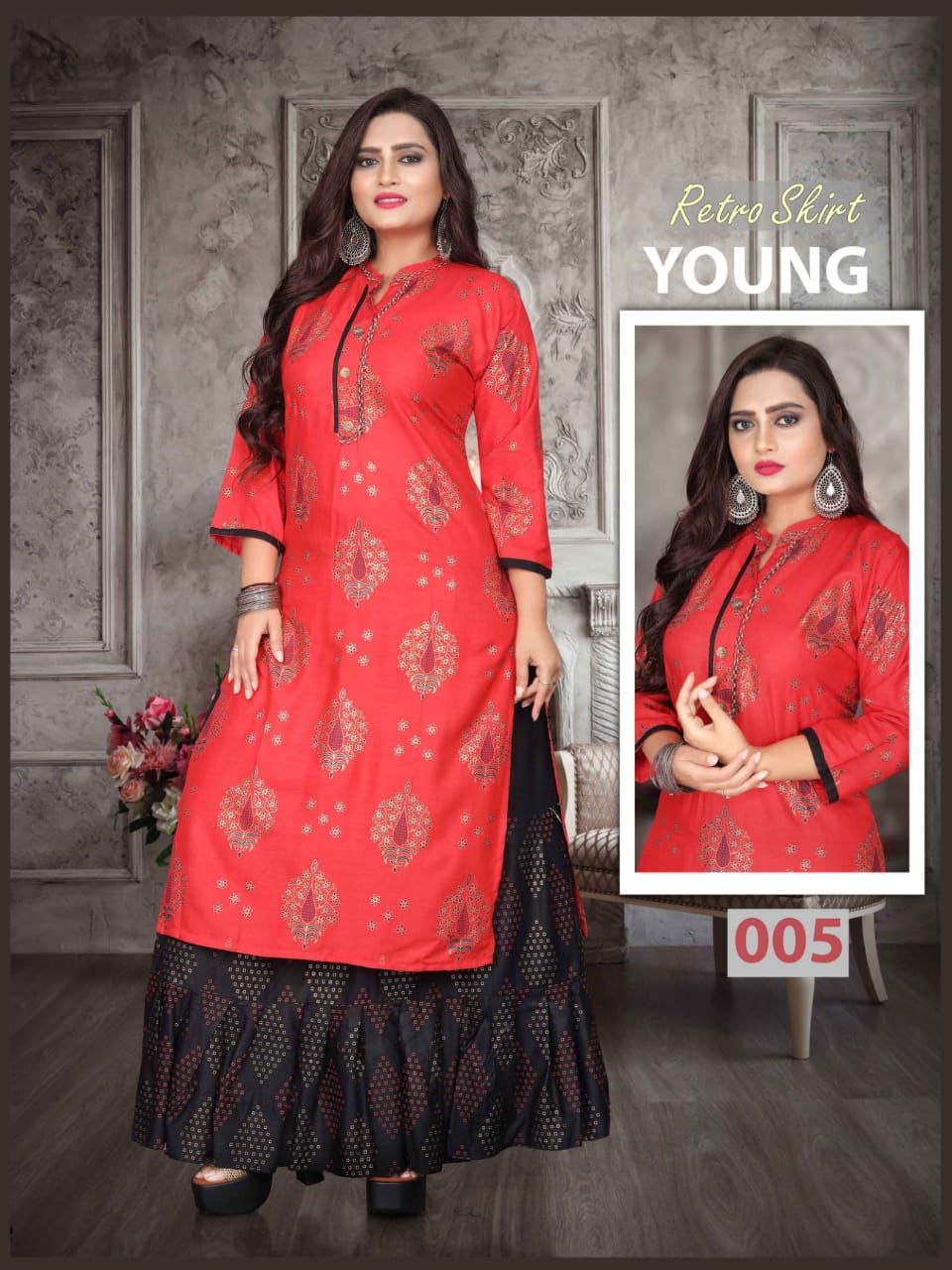 Aagya Retro Skirt 2 Rayon Printed Ethnic Wear Kurti With Skirt Collection